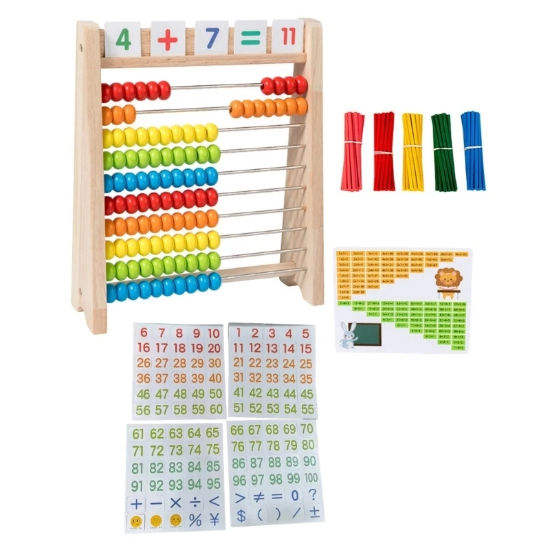 96BA Lernspielzeug aus Holz, Abakus, Zählen, enthält Zahlenkarten und Additions- und Subtraktionstabelle für Kinder – Detail 7