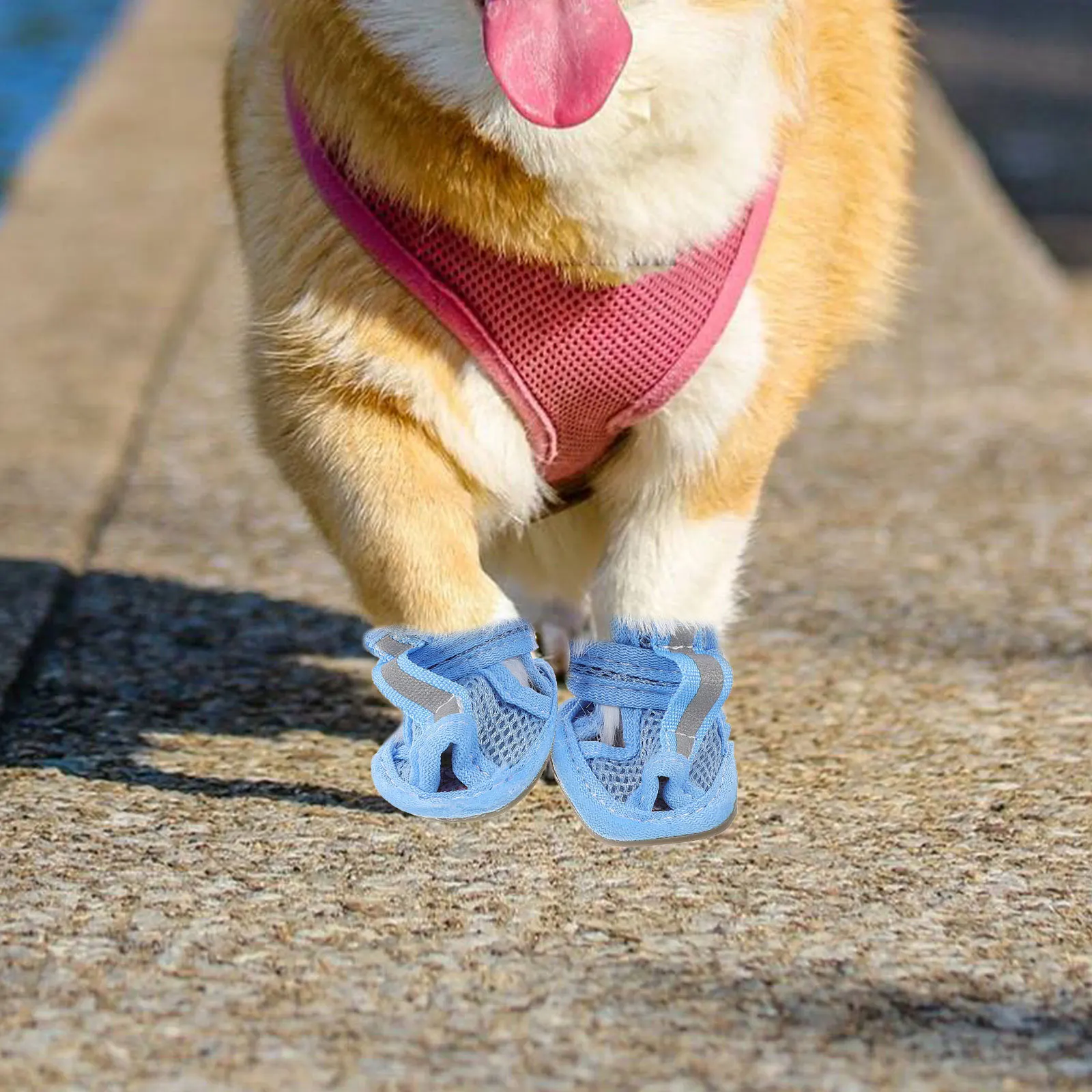 

4 Pcs Dog Shoes Breathable Mesh Pet Sandals for Hot Pavement Deck Beach Anti Slip Flexible Sole Easy Summer