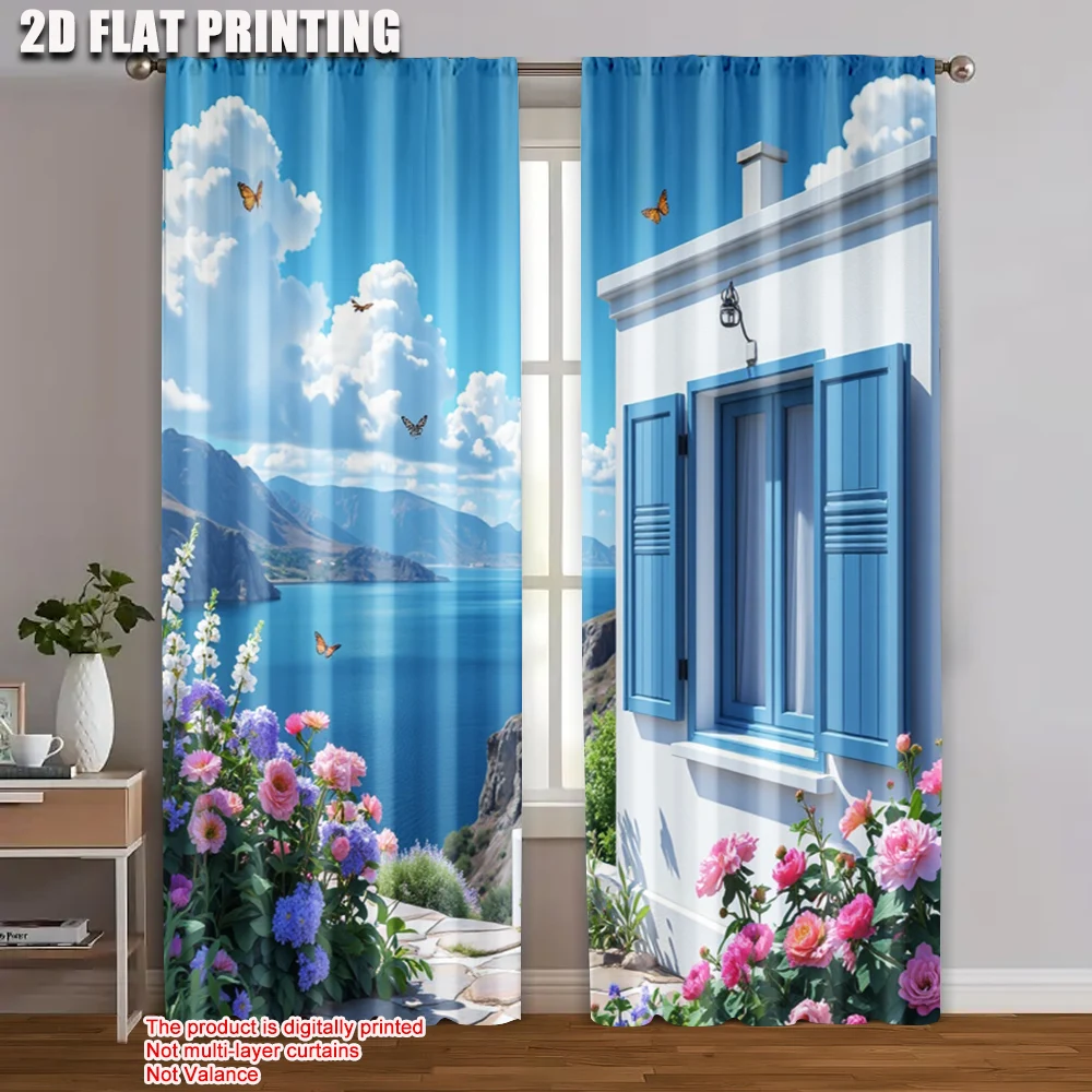 

2pc, Window Curtains Ocean Castle Polyester,Without Electricity Wall Decor Applies to Holiday Decor