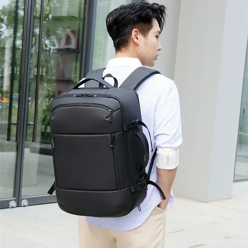 Lrage mochilas de capacidad para hombre, bolsas de negocios extensibles, impermeables, escalables, mochila de viaje multifuncional con bolsillo para zapatos