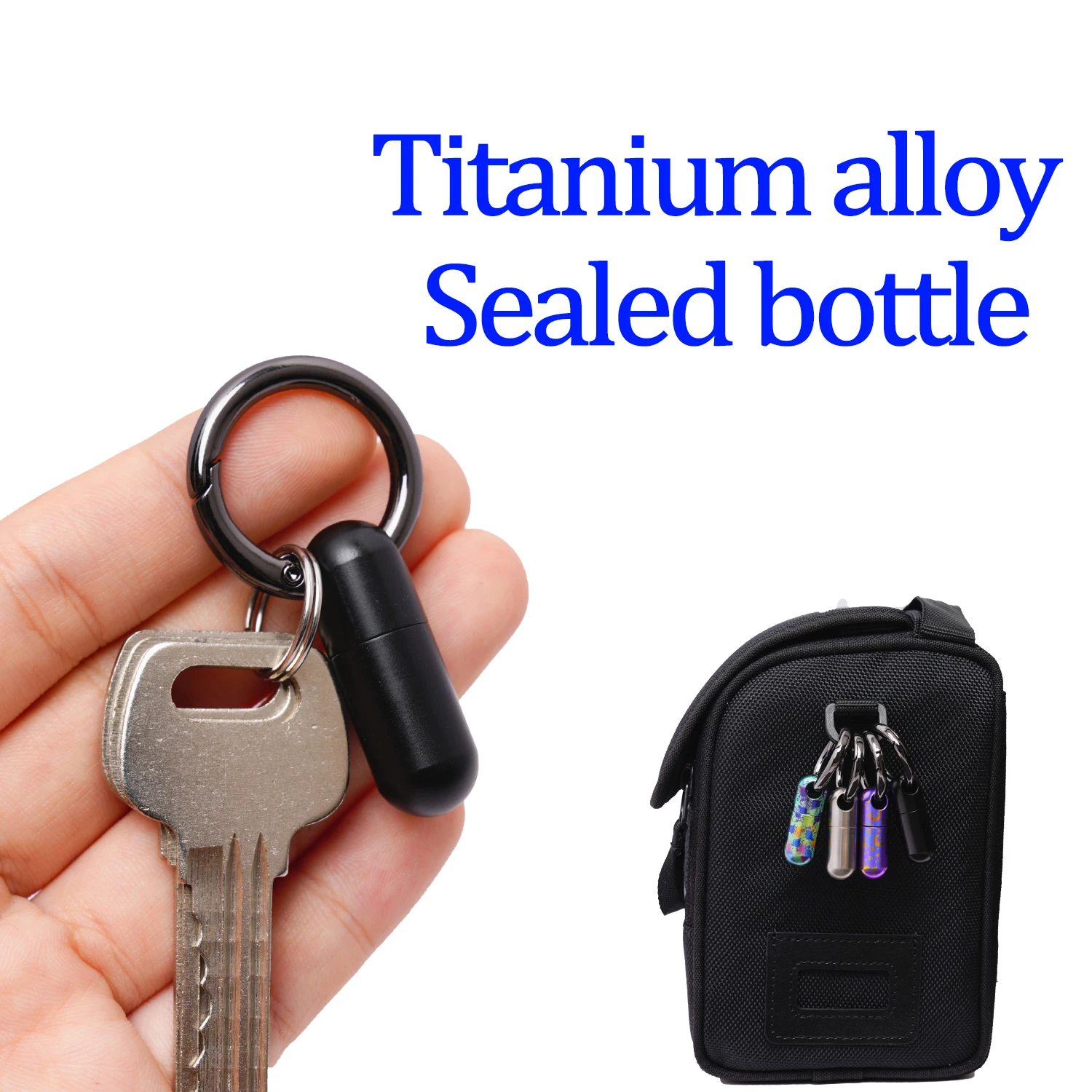 

Titanium Alloy Black Capsule Shaped Sealed Bottle Small Outdoor Portable EDC Personal Emergency Medicine Storage Box