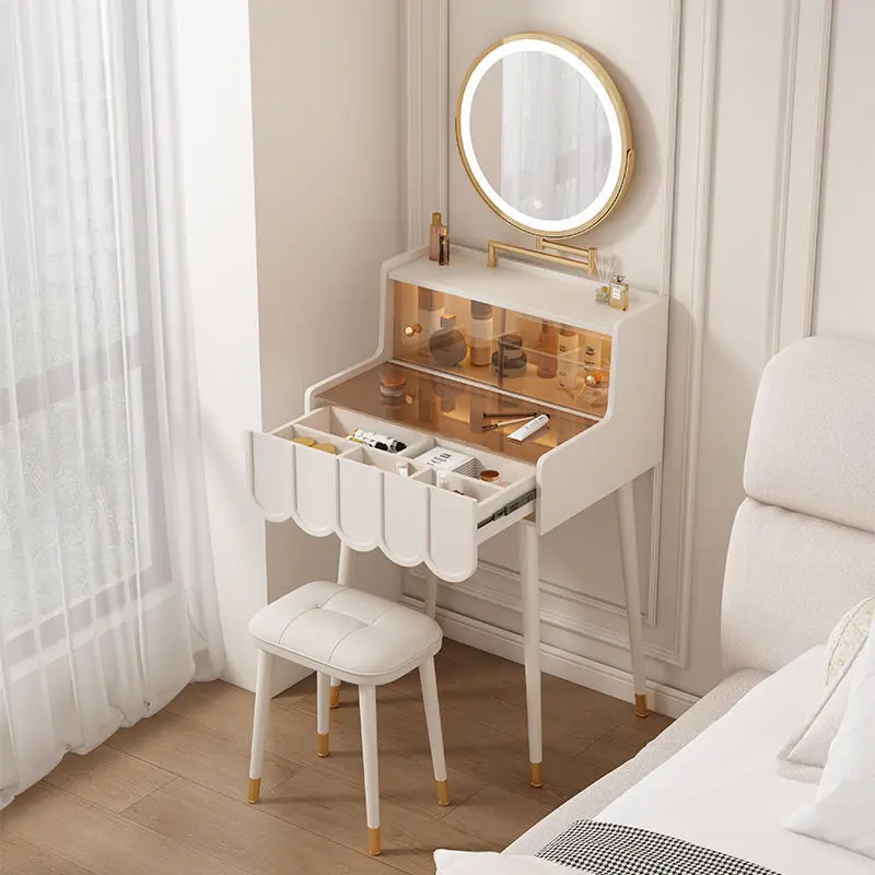 クリーム色のウィンドドレッサー、寝室用シンプルモダンライトラグジュアリー小型ミニ化粧台、超狭型50cm 60cm