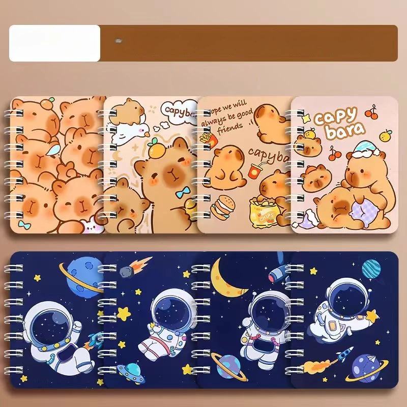 Cute Capybaraa Stronaut Spiral Notebook A7 with Perforated Pages - Animal Theme Mini Journal for Notes and Meetings Binder Note