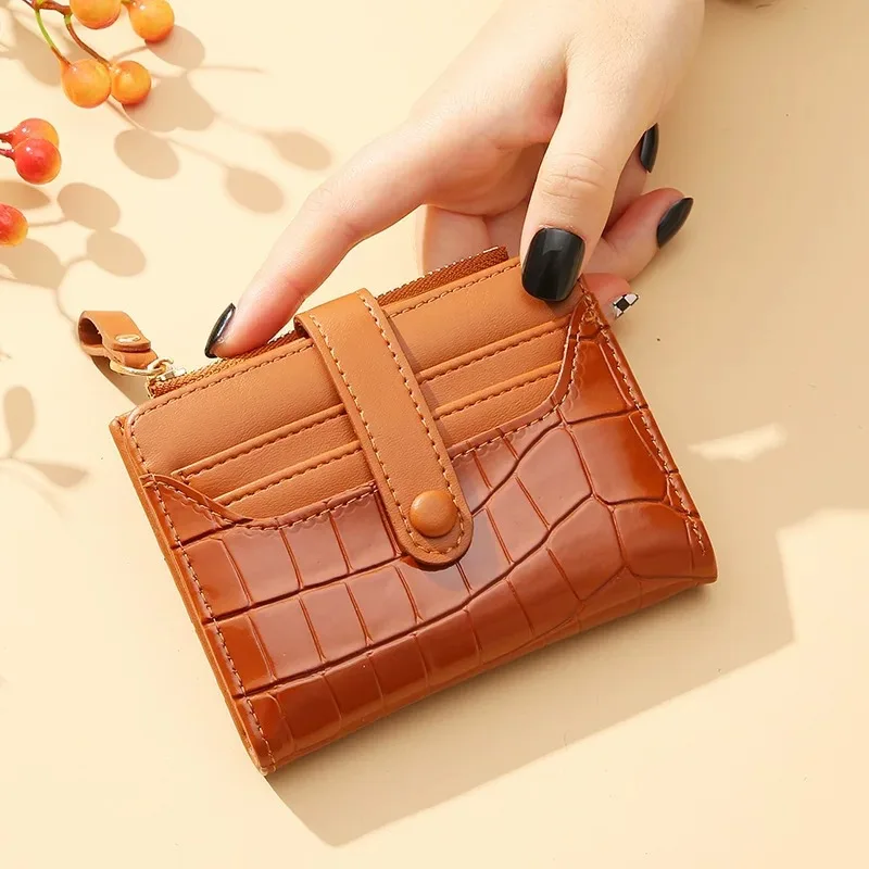 Women\'s Multi-card Slots Crocodile Print Short Wallet Fashion Leather Solid Color Coin Purses Money Clip Wallet for Girl