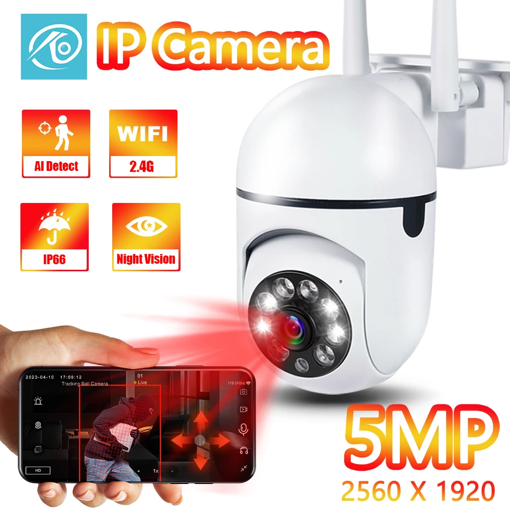 Wifi Security Camera 5MP IP Camera Outdoor Wireless Security Protection Video Surveillance Auto Tracking Human Detect 2.4G ONVIF