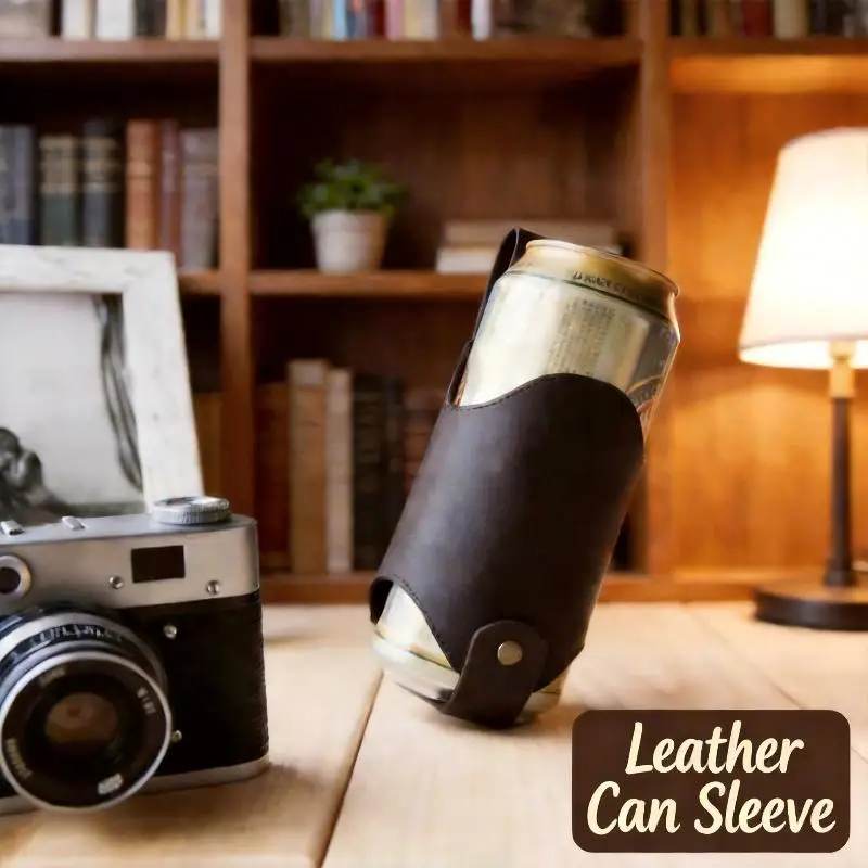 PU Leather Beer Can Waist Holder Adjustable Belt Fits 330ml 500ml Cans Ideal Gift for Men Beer Lovers