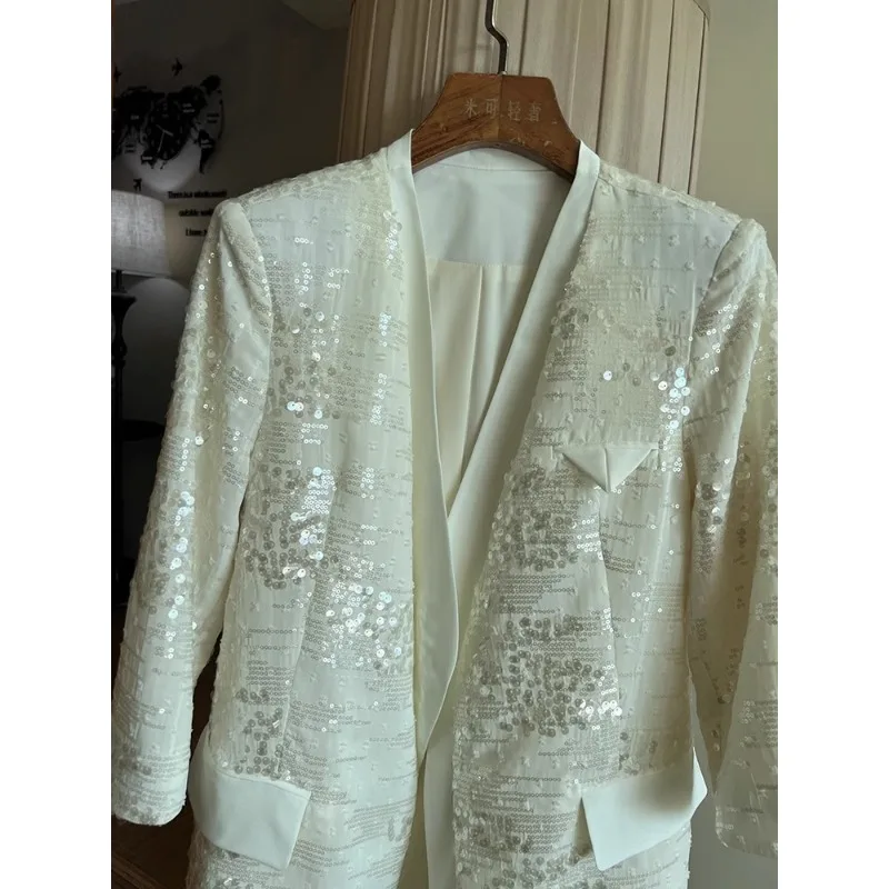 SuperAen Summer Sequined Blazer High-end Loose OL Suit Top Women Jacket and Coat