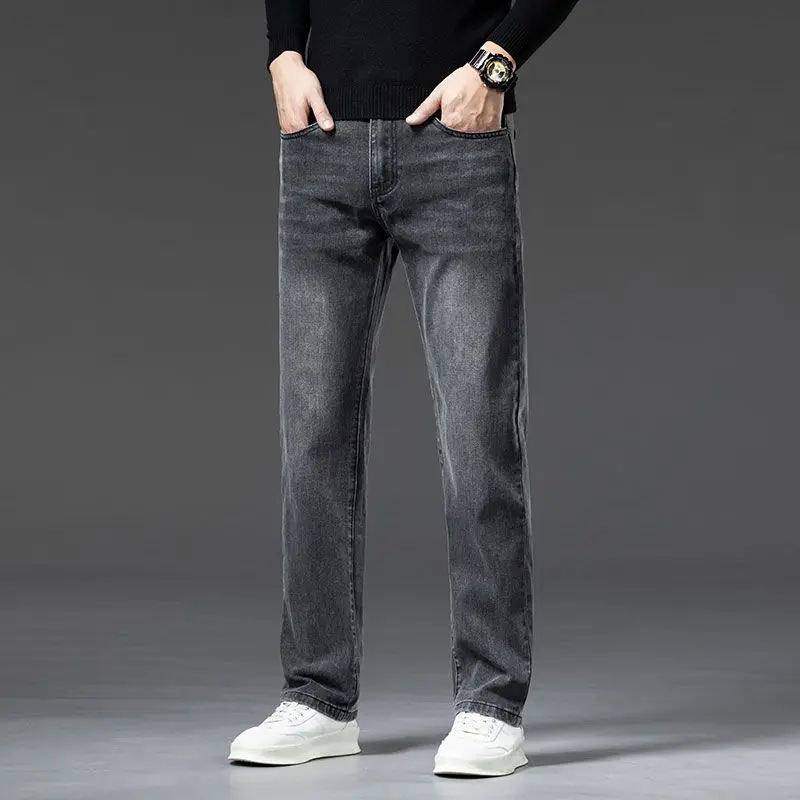 

Мужские джинсы Деловые обычные прямые джинсы полной длины Повседневные джинсовые брюки Эластичные брюки из эластичной ткани
