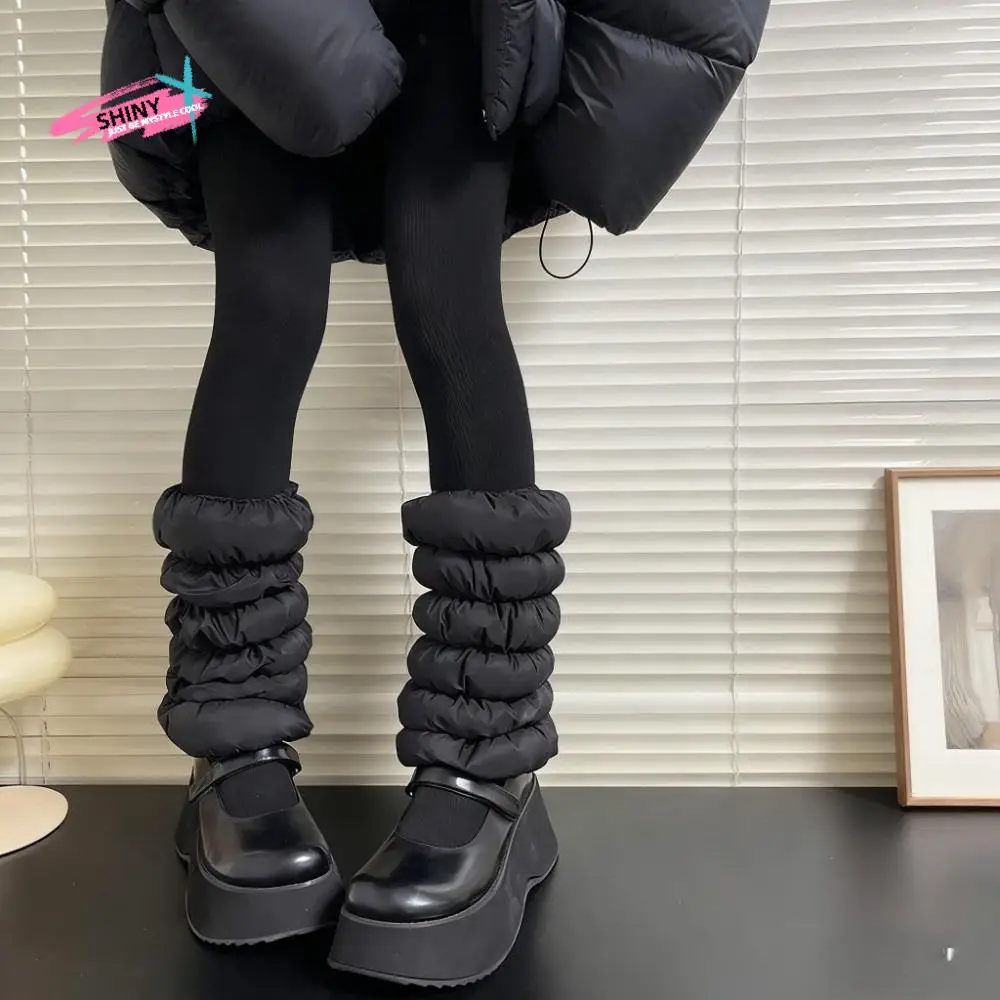 

JK Thickened Down Cotton Leg Warmers Mid-calf Fluffy Loose Socks Foot Cover Warm Wind Protection Boots Cover Fall Winter