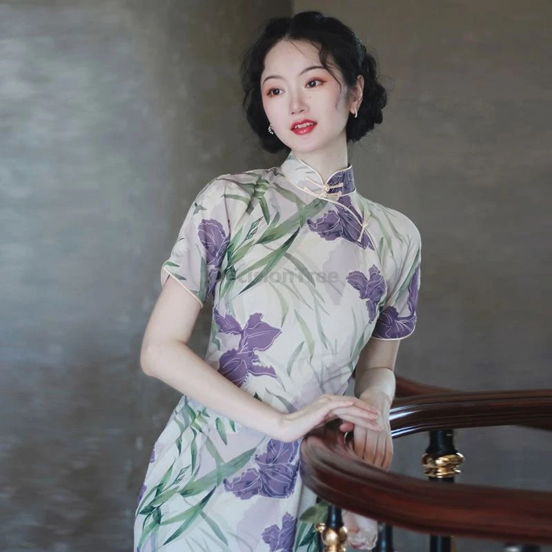 

2025 youth temperament literature art printing qipao chinese style vintage traditional improved old shanghai elegant cheongsam