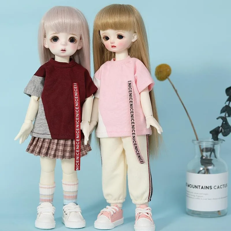 1/6 bjd ملابس دمى الطفل تي شيرت قصير السراويل الطويلة