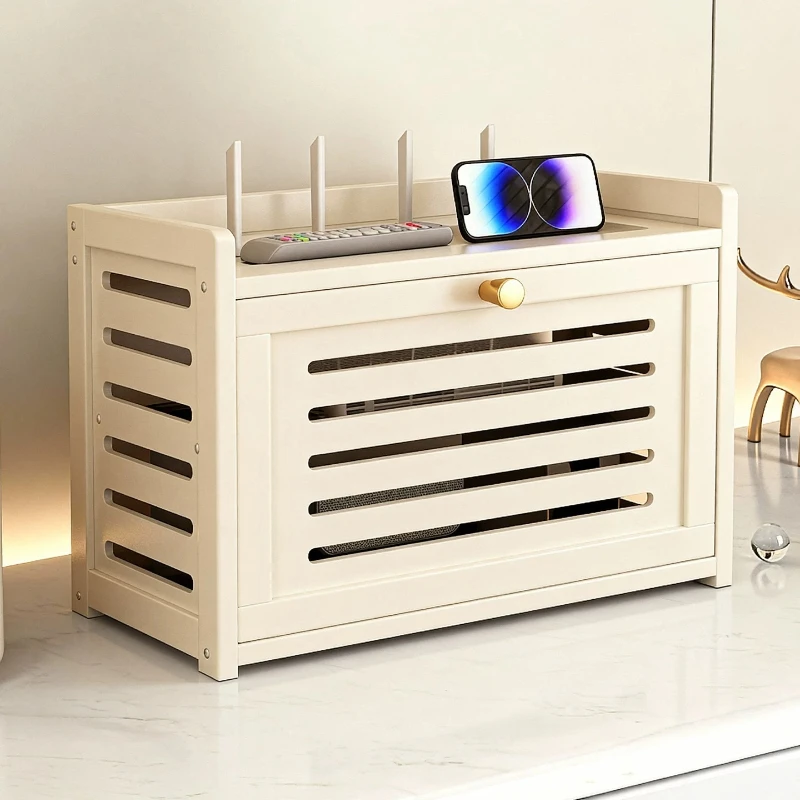 WiFi Router Storage Box, Cream Style Wall Mounted Organizer for Set-Top Box & Optical Modem, 3D Ventilation Signal-Friendly Use