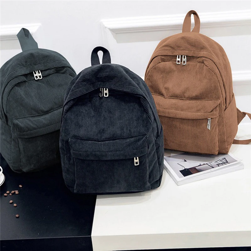 Pure Color Corduroy Backpack Fashion Women School Backpack Women Backpack Teenger Girl School Bags Female Bagpack