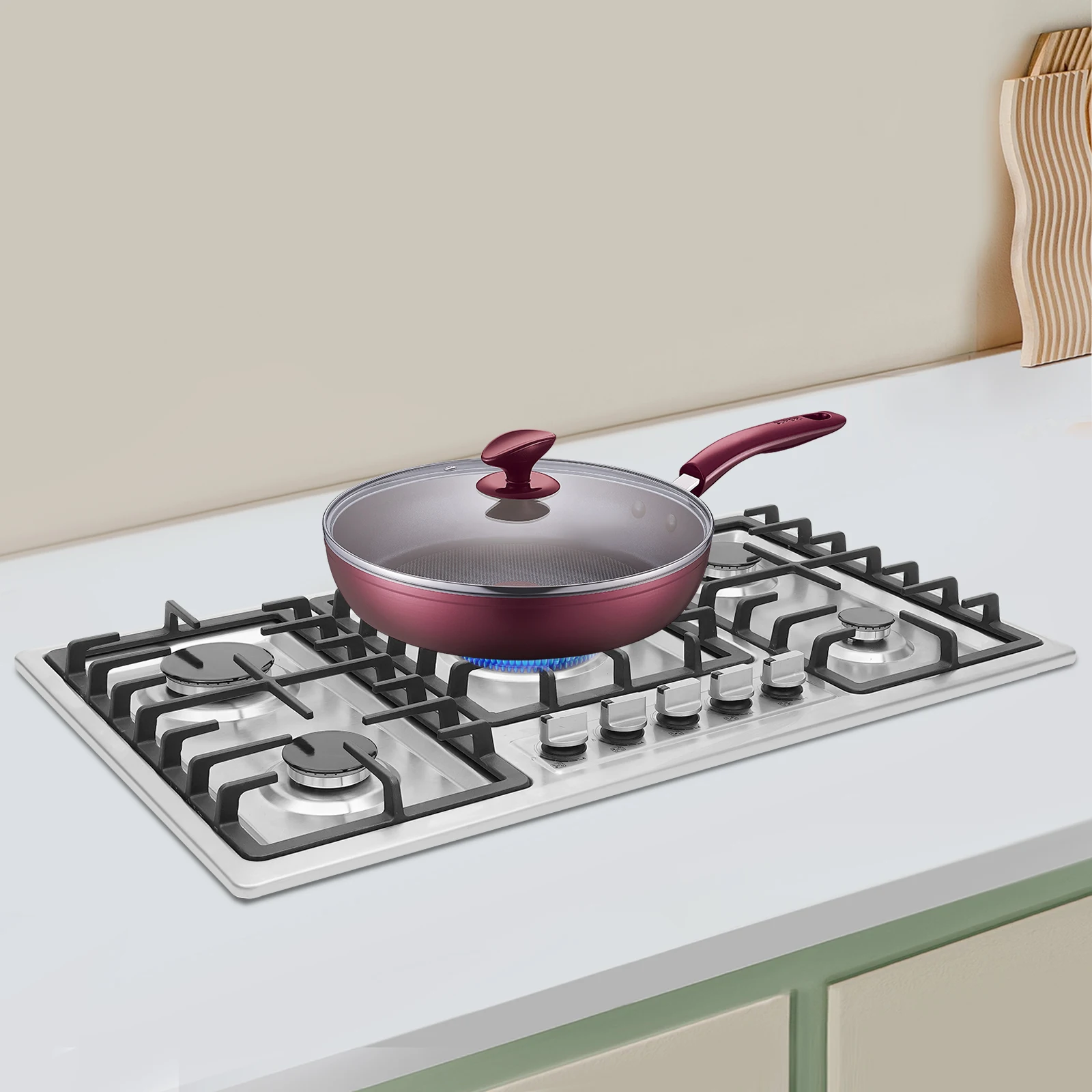 5 Burner Built-in Gas Cooktop Stainless Steel Gas Propane 83*47cm To Clean Gas Cooking Natural Gas Built-In Installation Precise