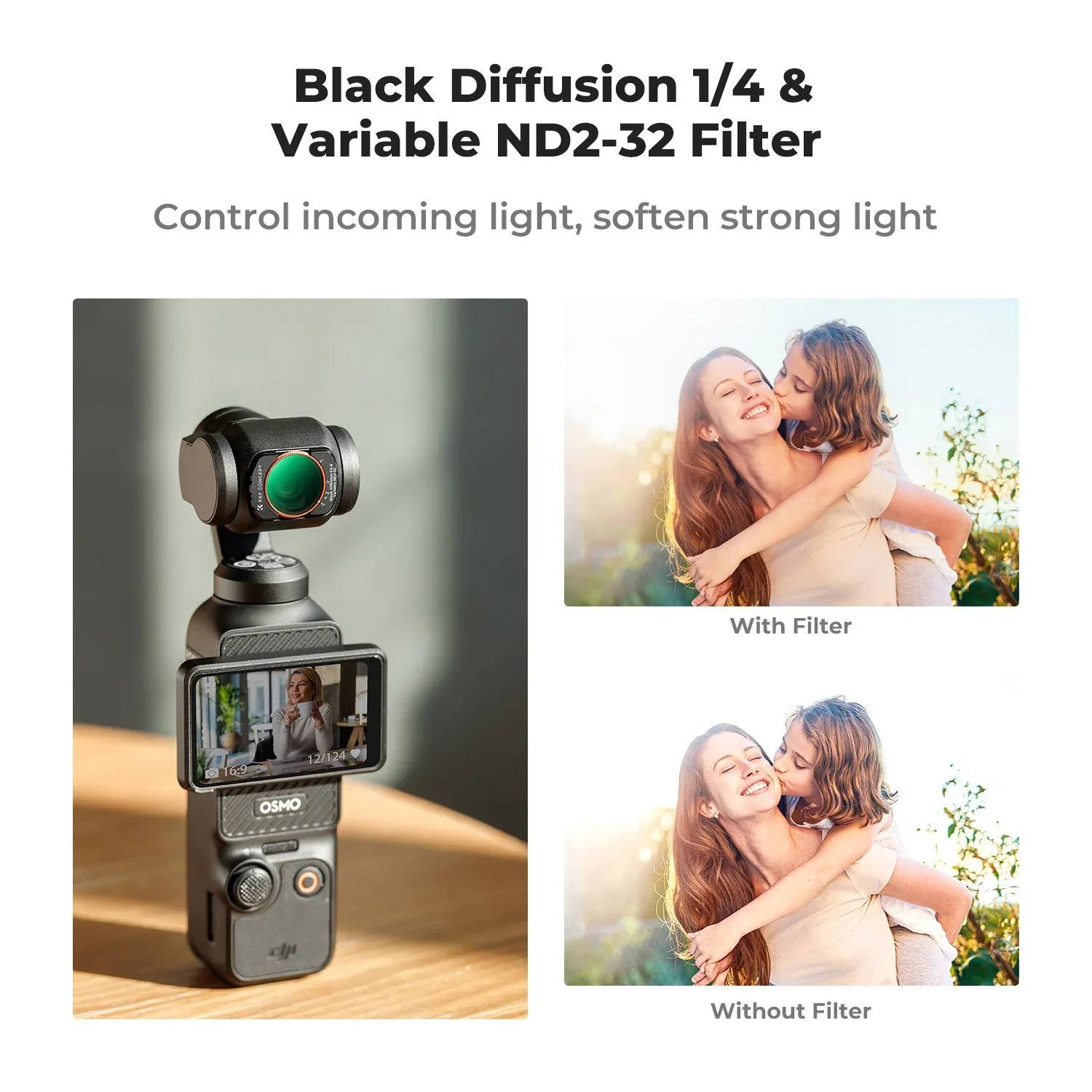 K&F CONCEPT Magnetic Variable ND2-32&1/4 Black Mist Diffusion 2 In 1Filter for DJI OSMO Pocket 3,8K Ultra HD Waterproof Coatings