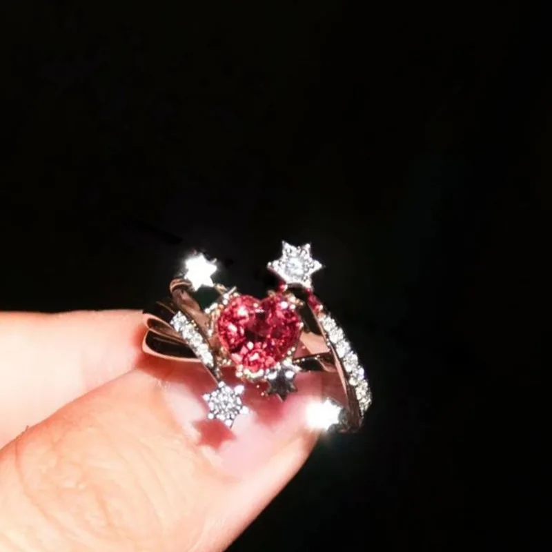 Vintage exquisite and high-end ruby rings for women silver 925 inlay diamonds star and moon ring wedding jewelry gifts