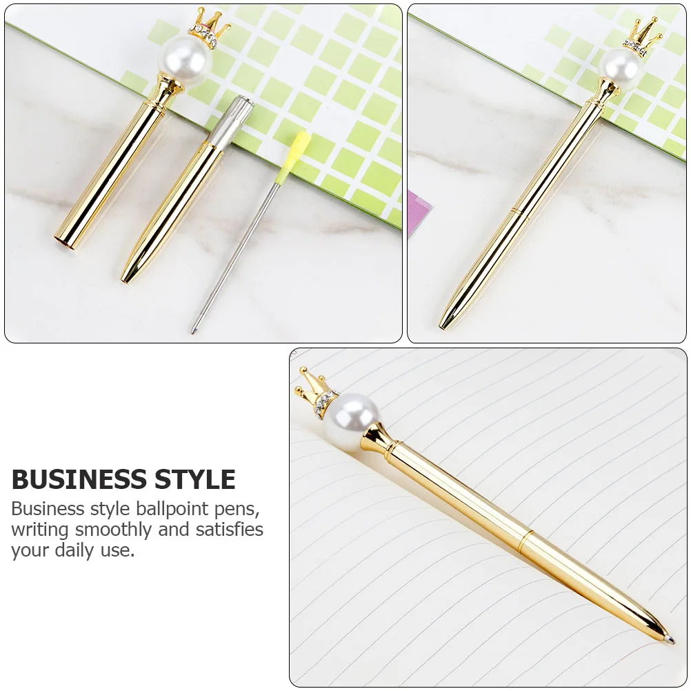 

2pcs Metal Ballpoint Pens Smooth Writing Rotating Design Comfortable Grip For Business Office Crown Pearl Gift Pen Stationery