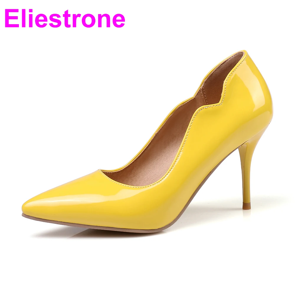 Brand New Elegant Yellow Red Women OL Nude Pumps High Heels Stiletto Lady Party Shoes KP154 Plus Big Small Size 48 30 12