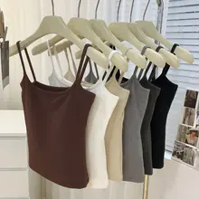 Camisola de Tirantes Finos de Algodón para Mujer, Sin Mangas, Ajustada, Suave y Transpirable, con Relleno en el Pecho, para Usar en Verano, Top Corto