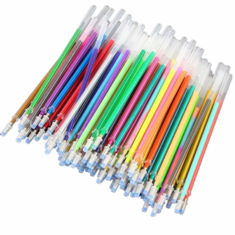 Multicolor Glitter Gel Pen Set, Núcleo Substituível, Caneta Recargas, DIY Arte, Escrita, Pintura, Graffiti Suprimentos, 100Pcs, 1,0 milímetros