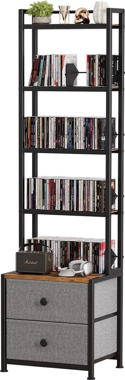 

5-Tier CD/DVD Storage Rack with Drawer, Adjustable Media Organizer for Home Offi