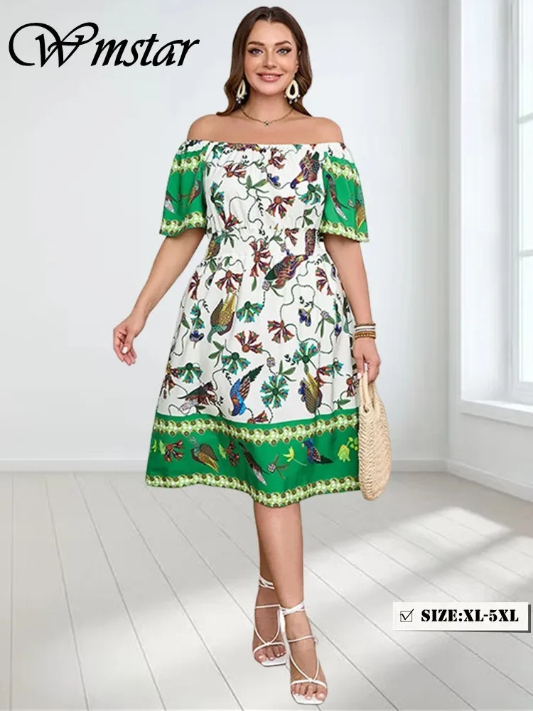 Wmstar Sukienki Plus Size dla kobiet Froral Print Krótki rękaw Rozciągliwa elegancka długa sukienka Letnie ubrania Hurtownia Dropshipping