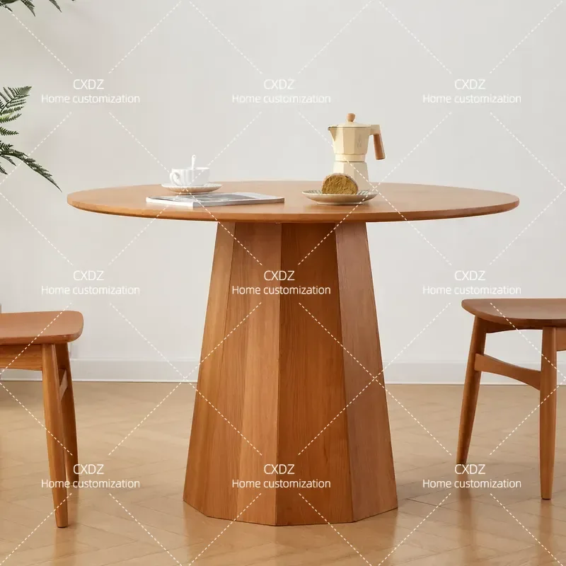 Modern Round Dining Table Cherry Wood Black Walnut Log Style Simple 6-10 Seater Household Furniture Large Circular Dinner