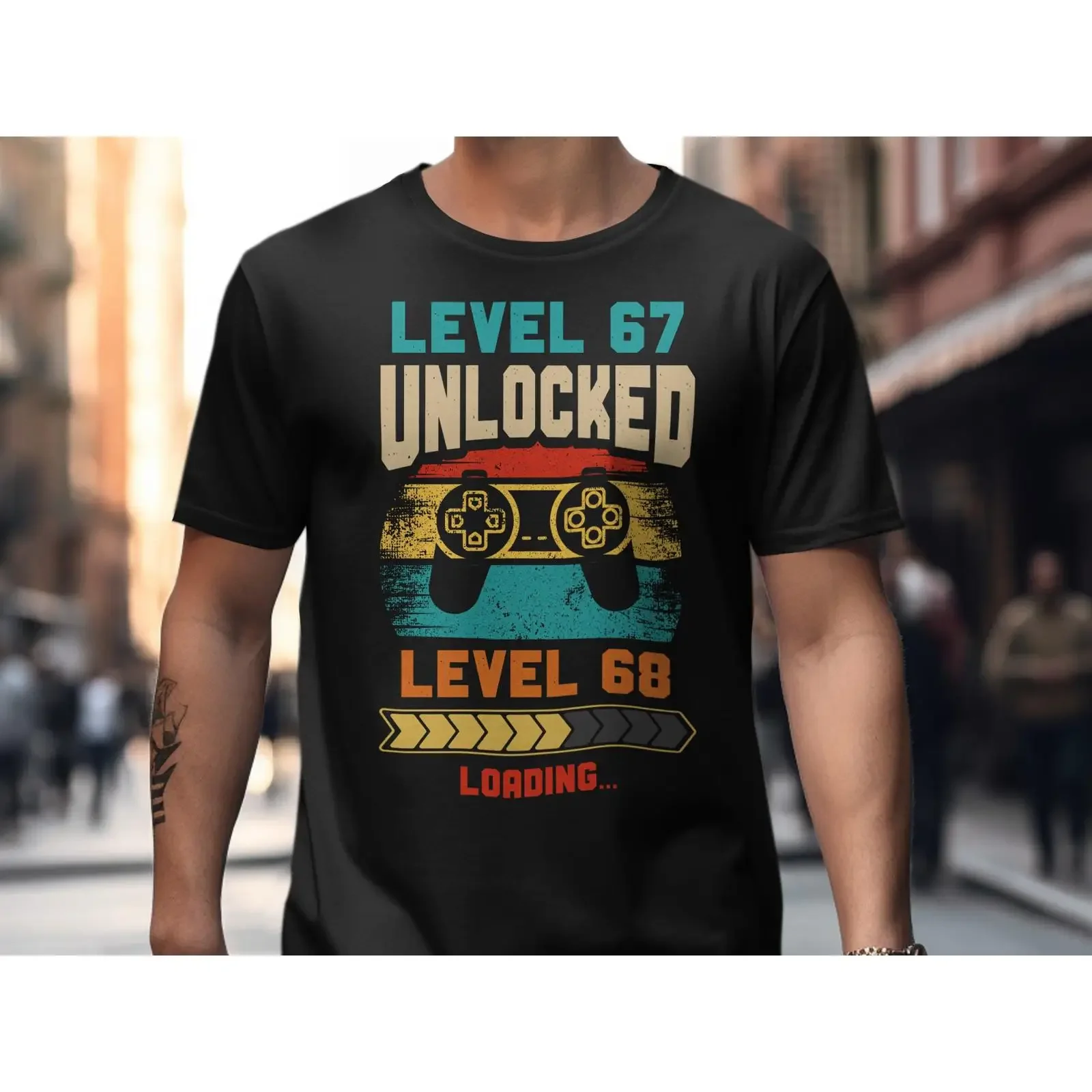 Футболка Level 67 Unlocked 68 Loading Gaming Birthday Meme Six Seven, винтажная, с эффектом потертости, удобная, повседневная, с графическим принтом, стильная