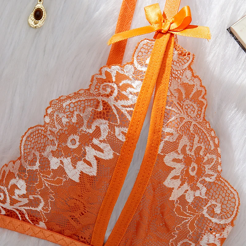 Floral Lace Bra Set Bow Intimates Bra And Thongs Sets Outfit Women's Underwear Set - Image 3