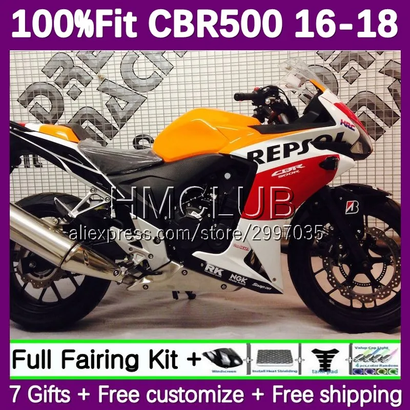 Injection Fairing For HONDA orange stock CBR500 CBR 500R 500 R RR 500CC 16 17 18 45No.88 CBR500RR CBR500R 2016 2017 2018 Bodys