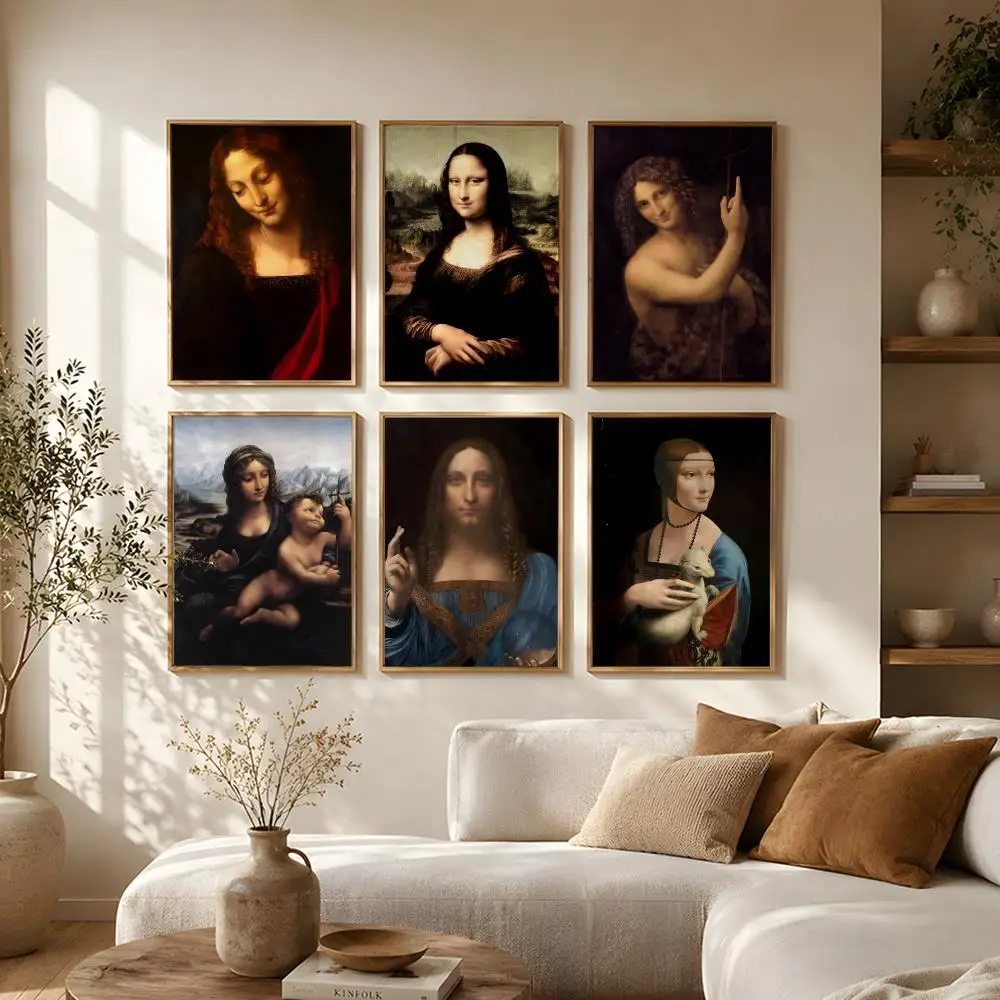 Artist Leonardo da Vinci Poster Self Adhesive Bar Wall Decal Waterproof Vinyl Sticker Modern Art Wall Poster Cafe Home Decor
