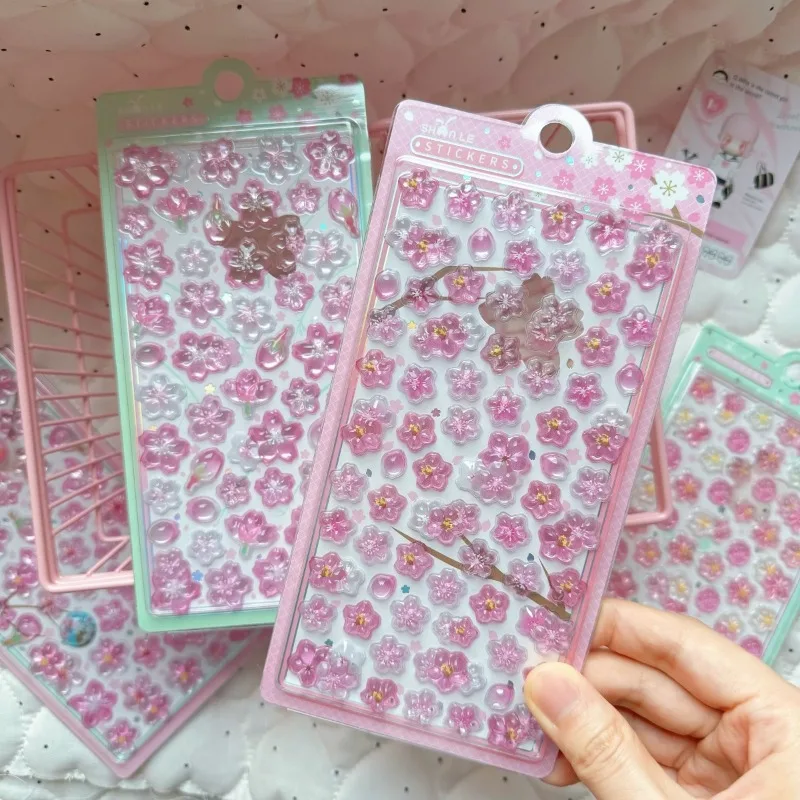 3D Embossed Cherry Blossom Stickers,Cute Cartoon Puffy Decals for Phone Case Crystal Resin DIY Craft for Journaling Scrapbooking