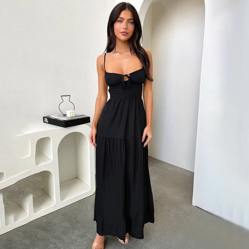 

European And American Suspenders Backless A Pendulum Holiday Style Dress 2025 New Temperament Strap Waist Dress Women
