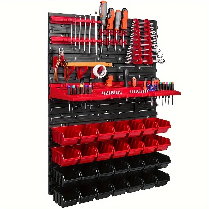 47pcs Heavy-Duty DIY Woodworking & Automotive Hand Tool Organizer Kit with Wall-Mounted Plastic Storage Bins