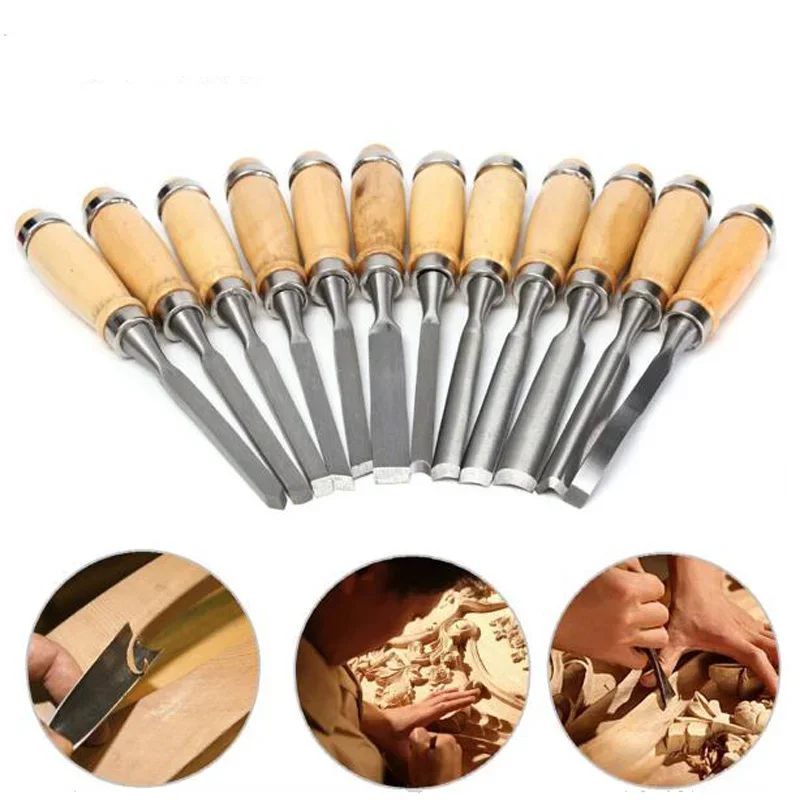 Professional 12Pcs/set Manual Wood Carving Hand Chisel Tool Set Carpenters Woodworking Carving Chisel DIY Hand Tools Set