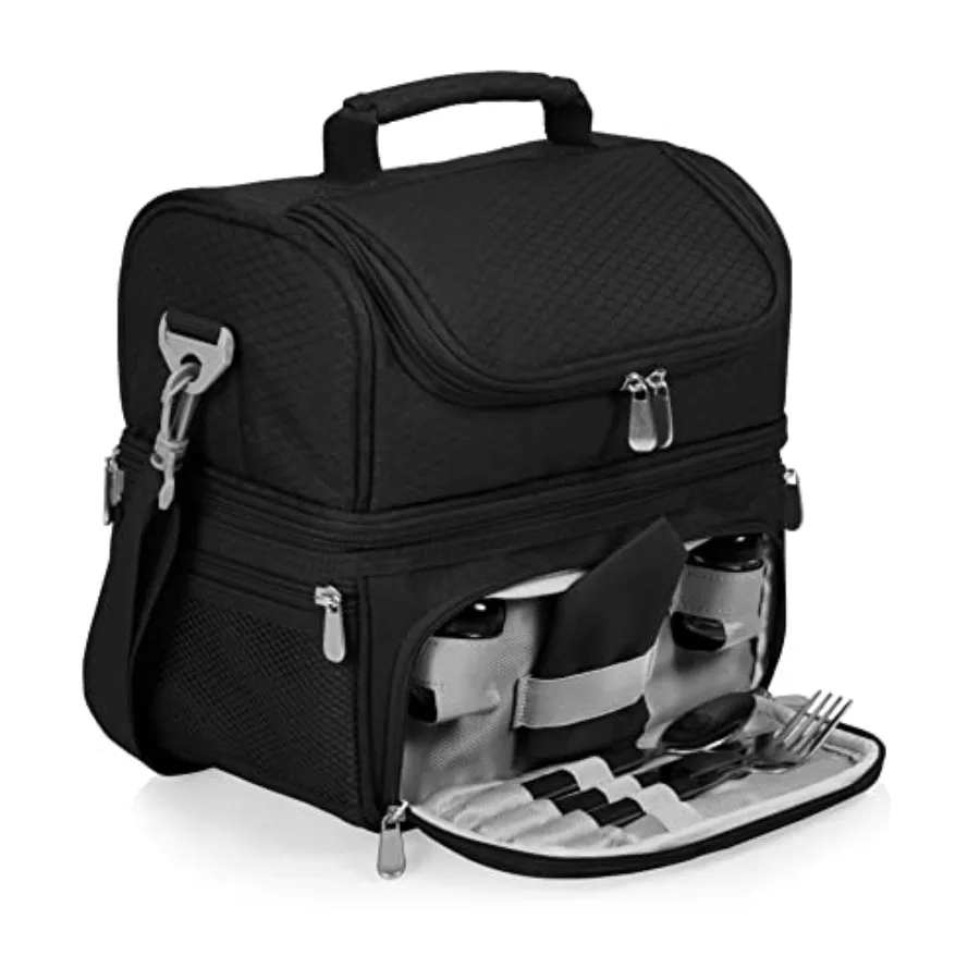 

Pranzo Lunch Bag Expandable Insulated Lunch Box with Picnic Set Stylish Soft Cooler Bag Portable Cooler Lunchbox with Dual Comp