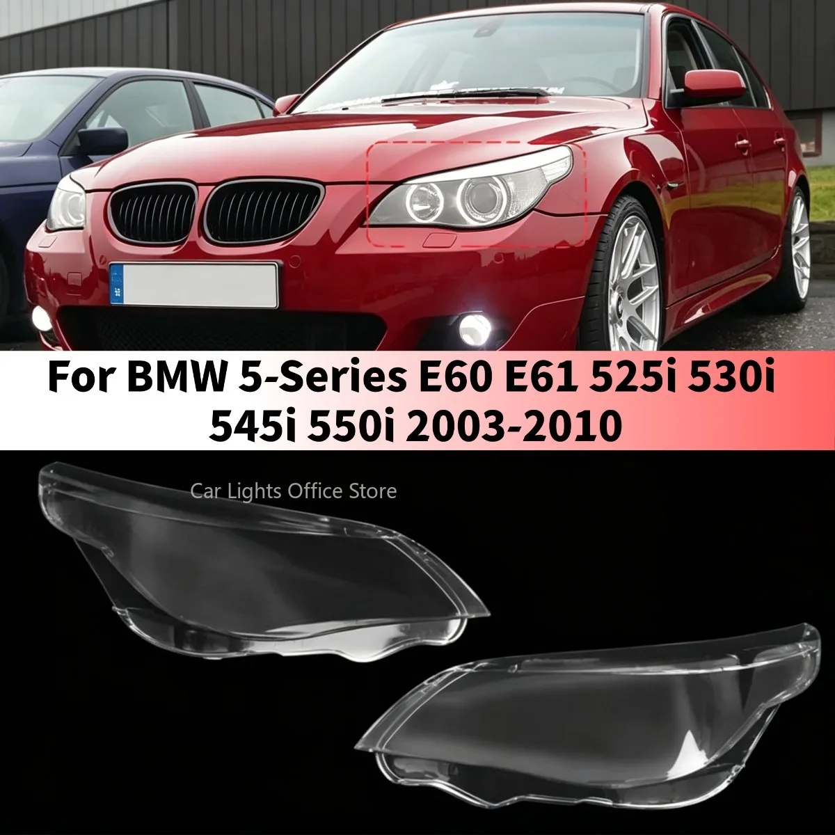 Pair Headlight Lampshade Shell Headlamp Lamp Cover Transparent Shade Lens For BMW 5-Series E60 E61 525i 530i 545i 550i 2003-2010