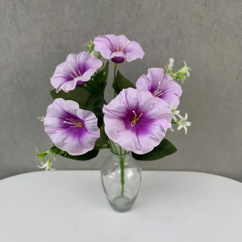 12 Stück Hochzeits-Rosa Morgenröte Künstliche Blumen Simulation 5-Köpfiger Morgenrötenstrauß Seiden-Blumen für Saaldekoration – Detail 10