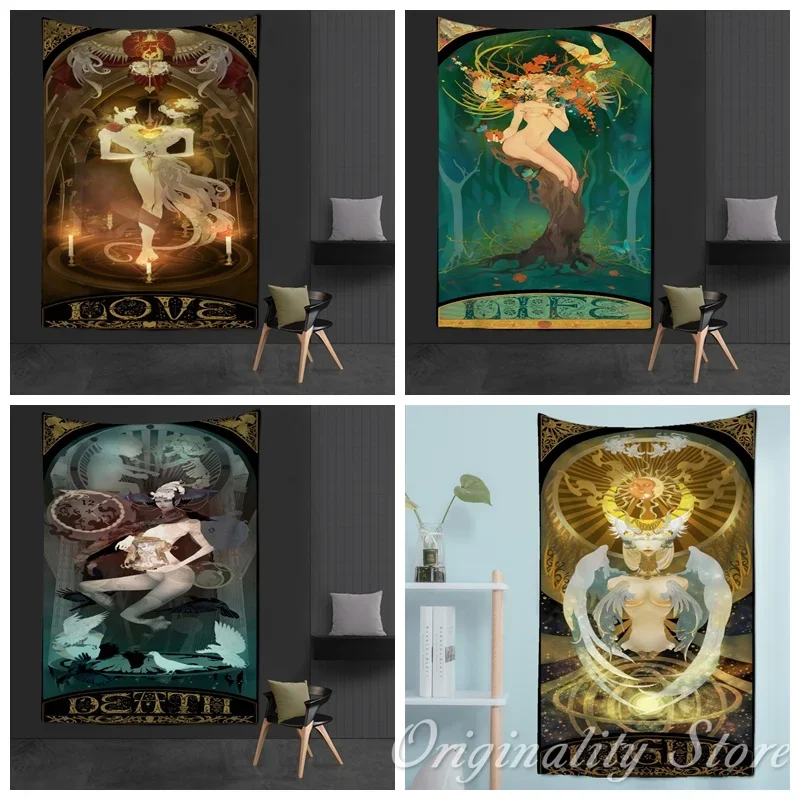 Psychedelic Woman Moon Flower Wall Hanging Room Dorm Art Home Decoration Tarot Tapestry