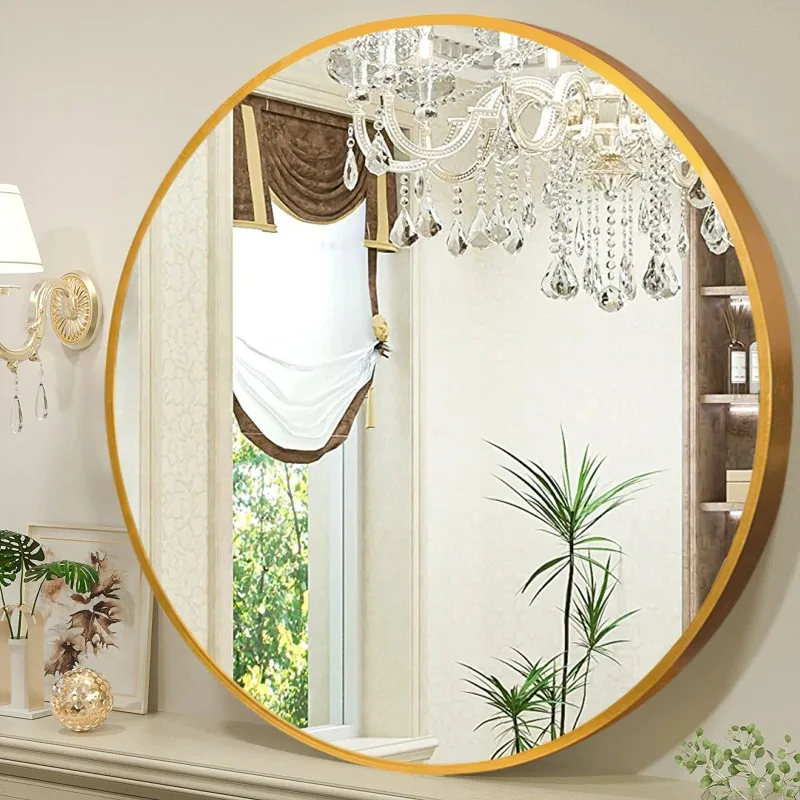 European round brushed aluminum alloy full-length mirror cosmetic mirror Amazon direct supply bathroom mirror factory proofing w