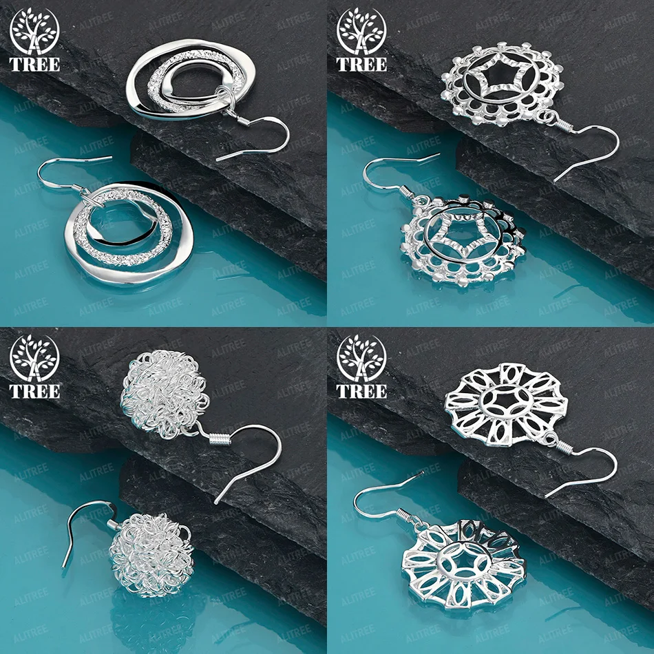 

Women's 925 Sterling Silver Hollow Round Pattern Three Circle Wool Ball Drop Earrings Birthday Party Fashion Jewelry Accessories