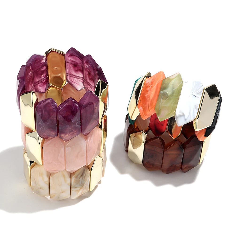 Bohomia Acryl-Design, geometrische Raute, klobiges, stapelbares Armband für Frauen, elastisch, unregelmäßig, bunt, Armbänder 2025, Schmuck