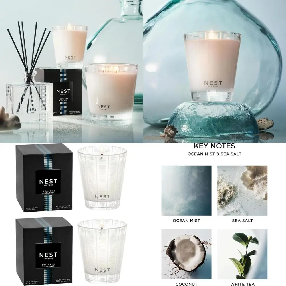 

Набор ароматических свечей «Океанский бриз и морская соль», 8,1 унции, 2 шт., 60 часов горения, многоразовые стеклянные емкости