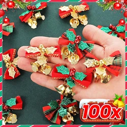 1/100Pcs Christmas Bowknot Jingle Bell Mini Bow Ornaments Party Wedding Home Xmas Tree DIY Craft Gift Decoration Hanging Pendant