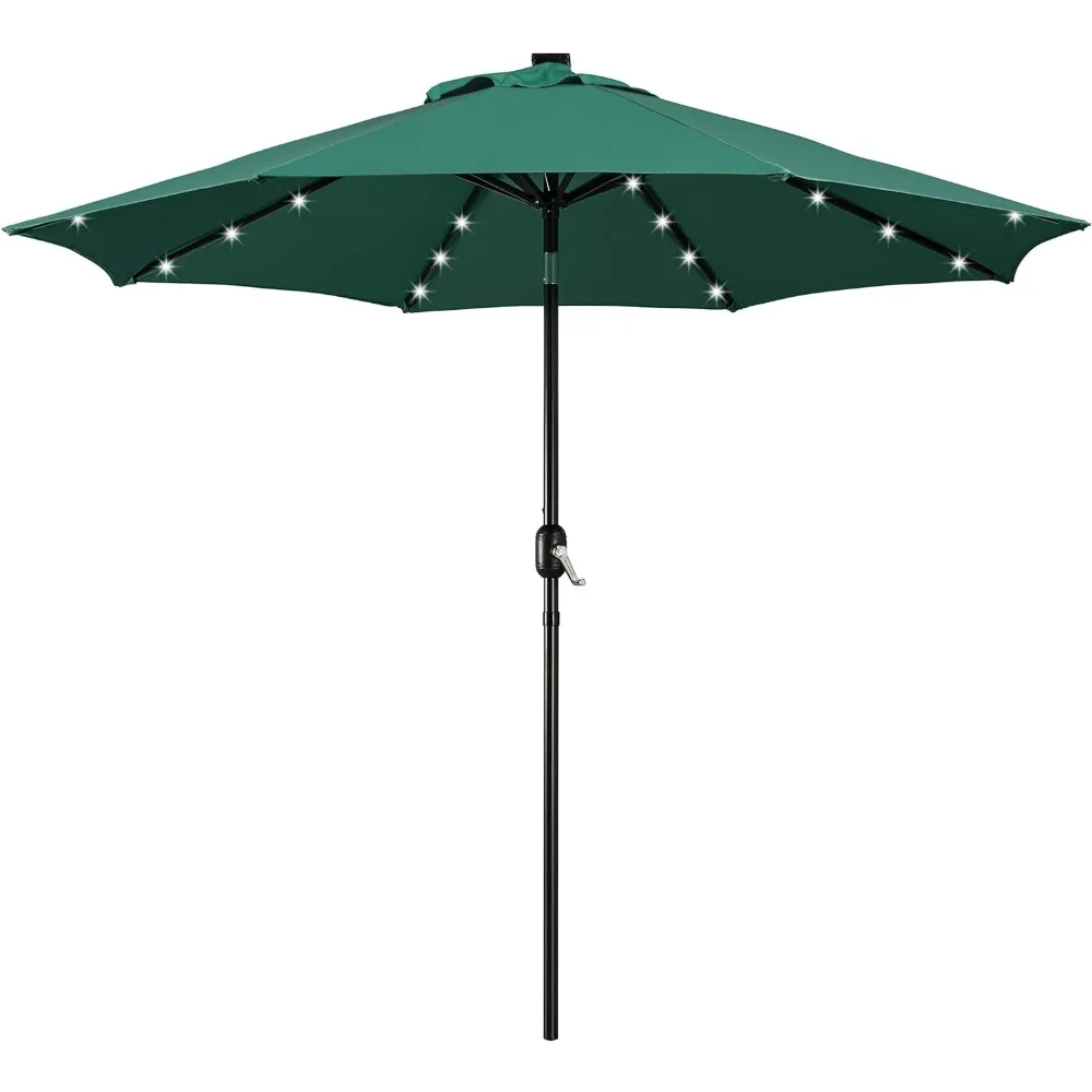 9FT Patio Umbrella with Solar Lights - UV Protection Market Table Umbrella w/ 32 LED Lights & Push Button Tilt