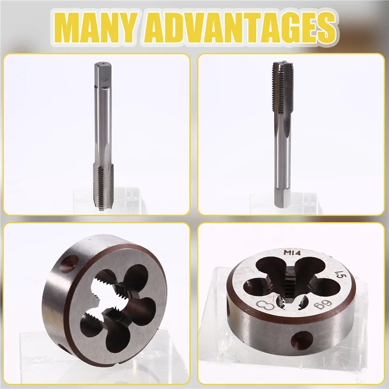 2 pces m14 * 1.5 torneira morrer conjunto de aço de alta velocidade morrer manga usado para máquina ferramenta rosqueamento interno e externo