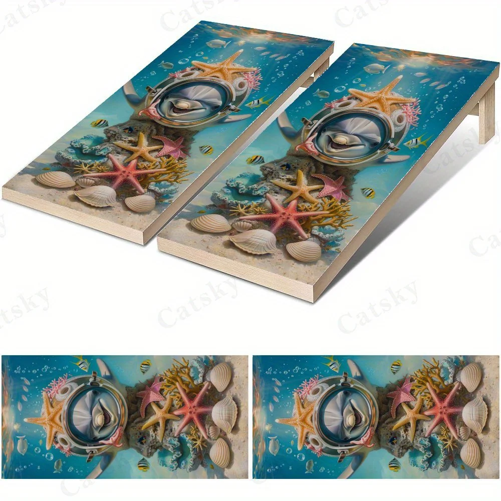 

Водонепроницаемая доска Cornhole Board Marine Life Dolphin, виниловые обертки, дизайн настольной игры на открытом воздухе из ПВХ, идеально подходит для занятий спортом и отдыха