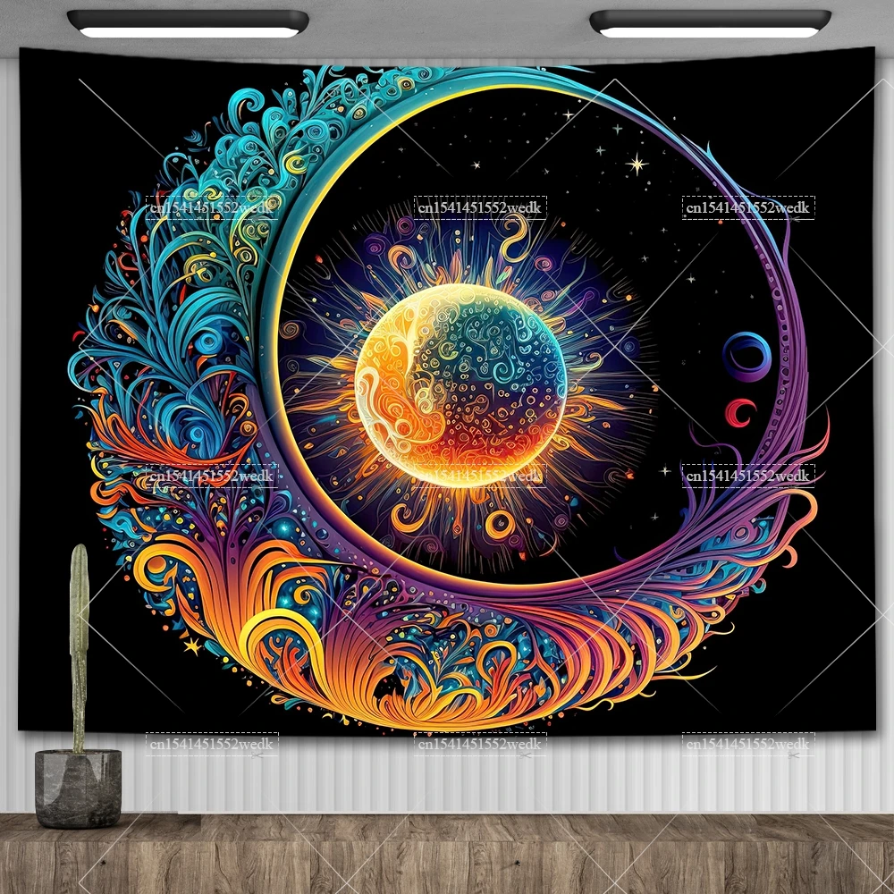 Crescent Moon Mandala Sun Tapestry Tapestry Wall Hanging  Bohemian Witchy Goddess Tapestries Room Decor Home Flags