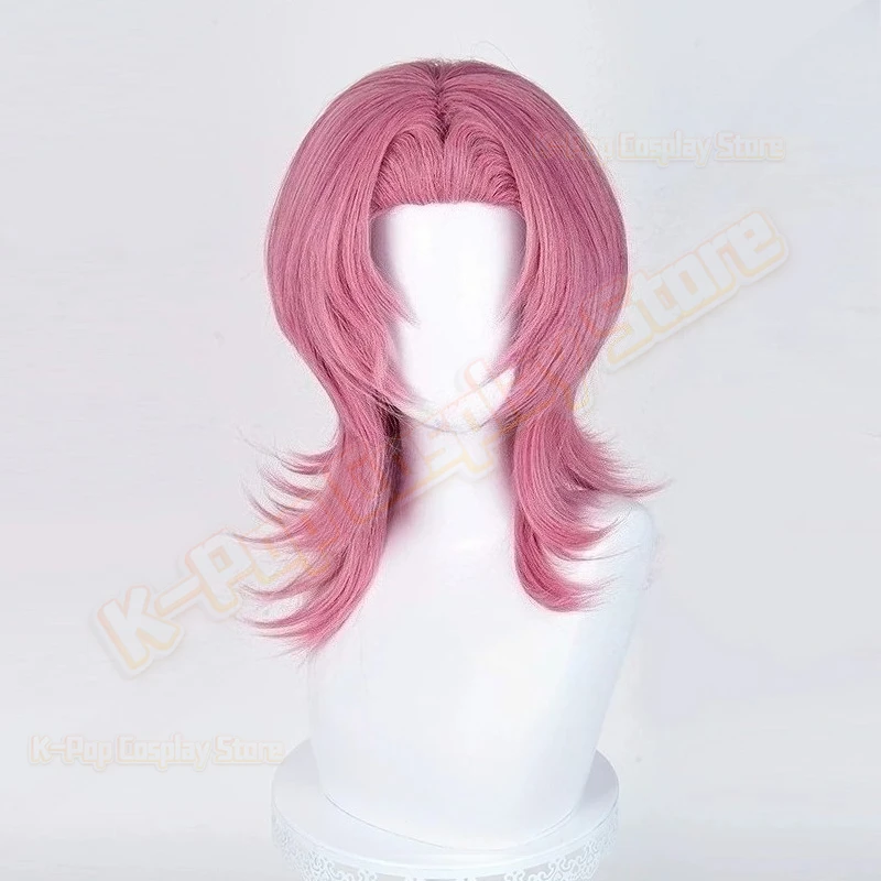 Anime Demon Hunters Romance Saja Cosplay Perücke Rosa Slicked-back Schulterlange Haarperücken Für Männer Frauen Saja Jungen Party Halloween