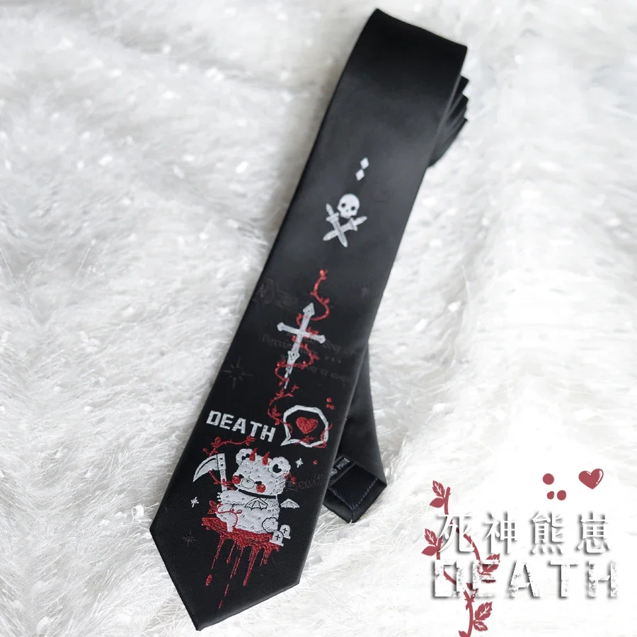 Anime death bear design gravata pescoço cosplay prop jk dk uniforme camisa roupas jacquard role play moda masculina feminino acessórios presente